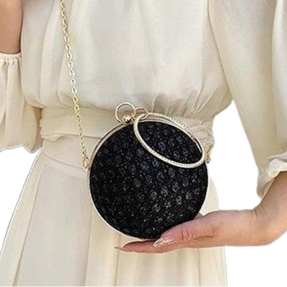 Black Glam Crystal Disco Ball Evening Cross Body/Shoulder Purse - Picture 5 of 7